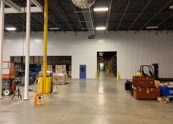 wide view of new warehouse partition under construction