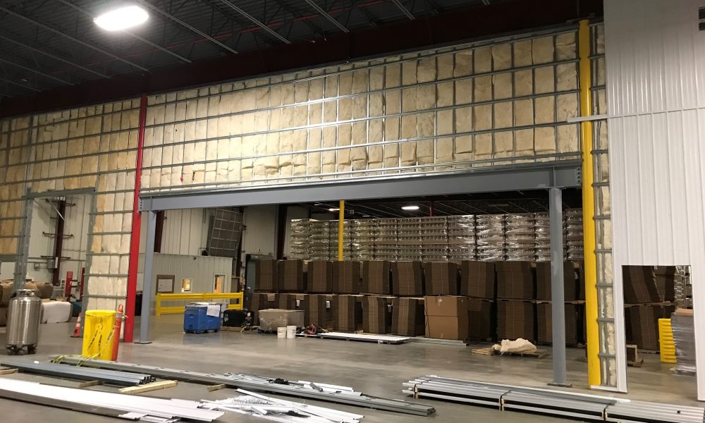 view of partially complete warehouse partition