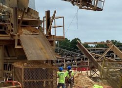 crane life at a quarry construction site