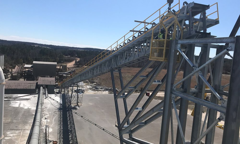 top view of conveyor on material processing site