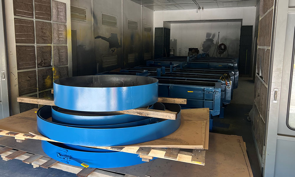 blue painted forms in shop
