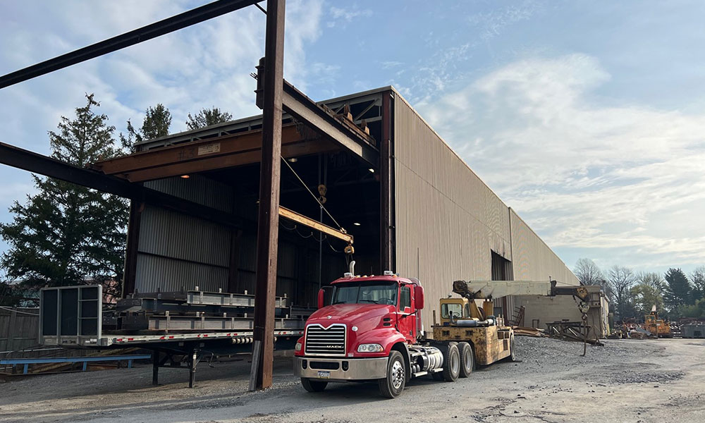 truck ready for steel parts outside shop